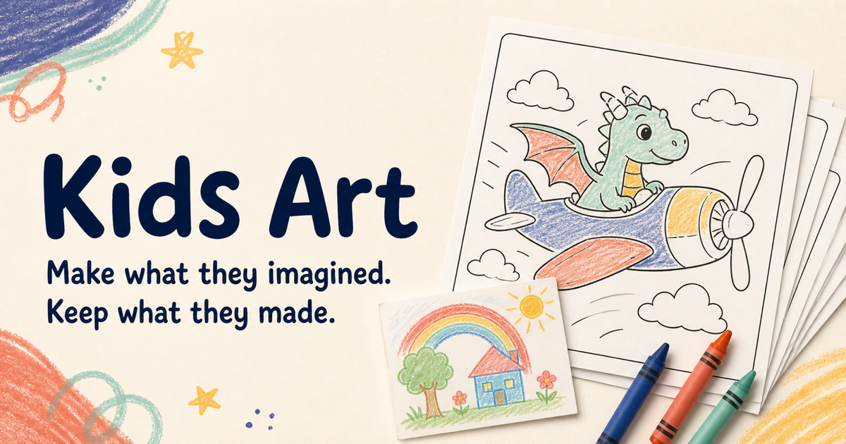 Kids Art app shown across iPhone, iPad, and Mac