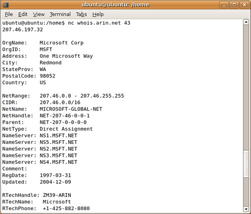 Microsoft's whois information