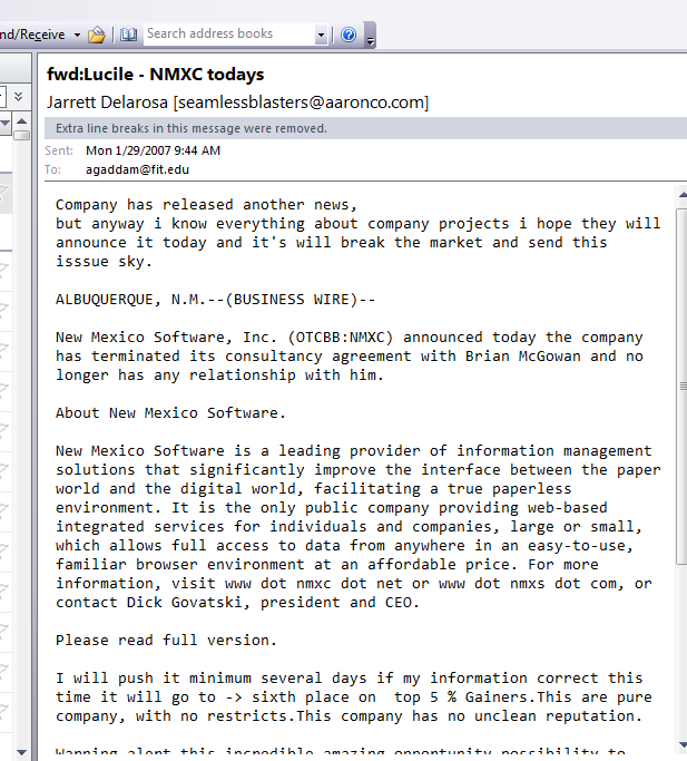 SpamThru Sample email