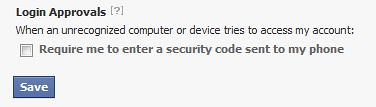 Two factor approval to Facebook account