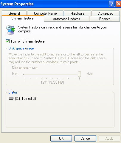 disable system restore