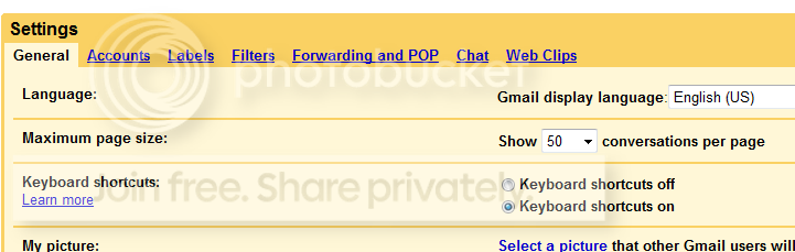 Enable or disable keyboard shortcuts in Google's GMail